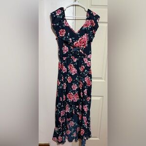 Navy Dress With Pink And Teal Floral Print